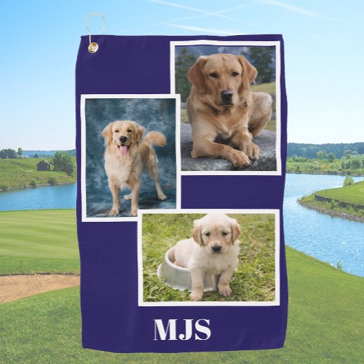 Blue Dog Photo Collage Monogram Personalized  ゴルフタオル