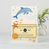 Blue Dolphin with Starfish & Rope Frame Birthday 招待状 (スタンド正面)