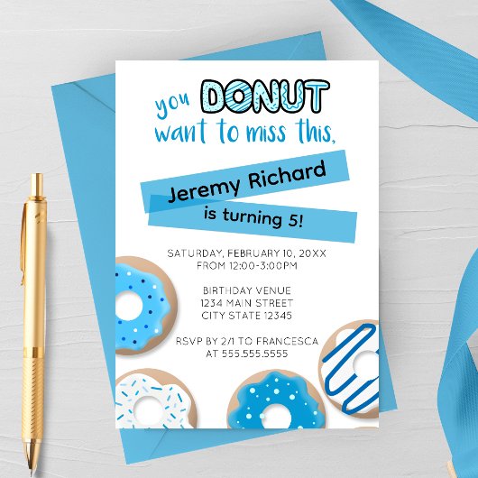 Blue Donut Birthday Invitation 招待状