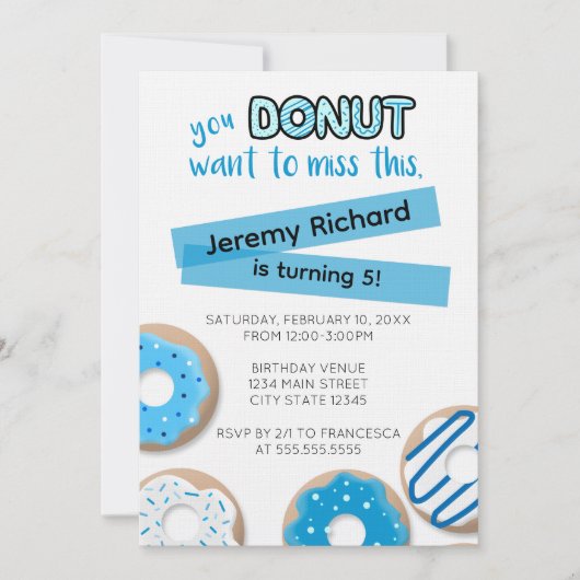 Blue Donut Birthday Invitation 招待状 (正面)