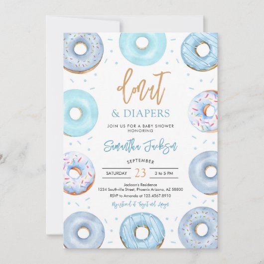 Blue Donuts and Diapers Baby Shower Invitation 招待状 (正面)