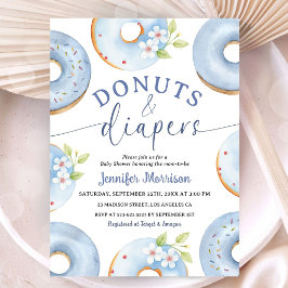 Blue Donuts And Diapers Boy Baby Shower Invitation 招待状