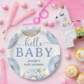 Blue Donuts Hello Baby Shower Brunch  ペーパープレート (パーティー)