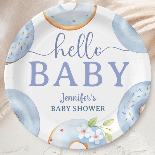Blue Donuts Hello Baby Shower Brunch  ペーパープレート