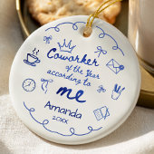 Blue doodle hand drawn funny coworker quote セラミックオーナメント