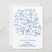 Blue Doodle Tropical Bachelorette 招待状 (正面)