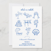 Blue Doodle Tropical She's a Catch Bachelorette  招待状 (正面)