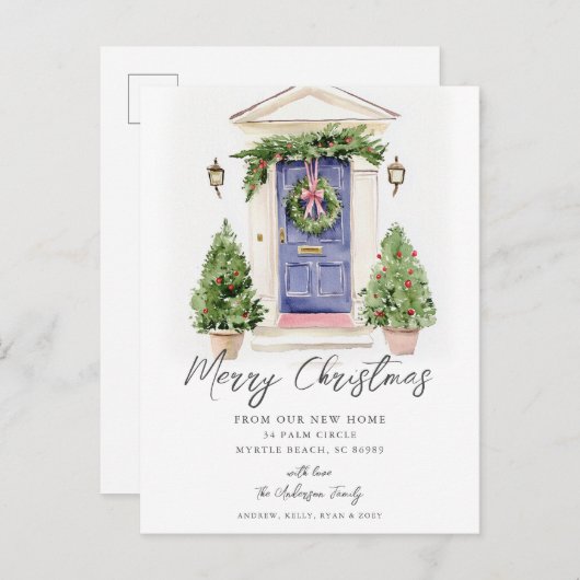 Blue Door Rustic Christmas New Home Card 案内ポストカード (正面/裏面)