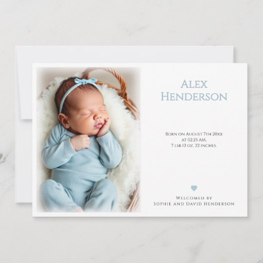 Blue dotted Photo Birth Announcement Card 案内状 (正面)