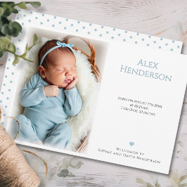 Blue dotted Photo Birth Announcement Card 案内状
