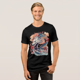 Blue Dragon with Blossoms and Clouds トライブレンドＴシャツ