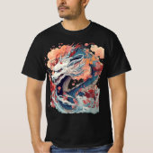Blue Dragon with Blossoms and Clouds Tシャツ (正面)