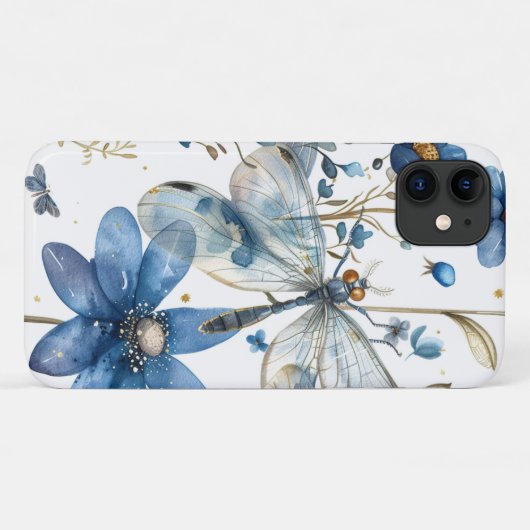 Blue Dragonfly and Flowers iPhone Case-Mate iPhoneケース (裏面(横))