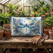 Blue Dragonfly Botanical Watercolor ランバークッション