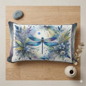 Blue Dragonfly Botanical Watercolor ランバークッション