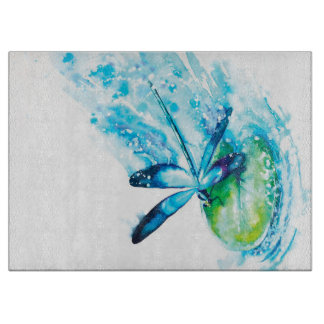 Blue Dragonfly Landing canvas print| lovely canvas カッティングボード