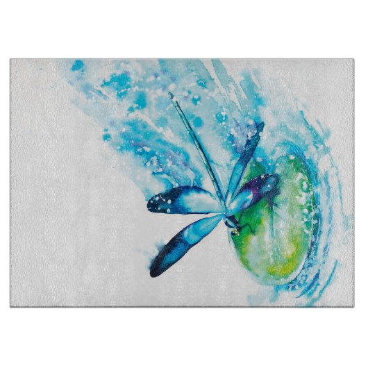 Blue Dragonfly Landing canvas print| lovely canvas カッティングボード (正面)