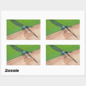 Blue Dragonfly on a Railスタンプ 長方形シール (シート)