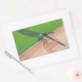 Blue Dragonfly on a Railスタンプ 長方形シール (封筒)