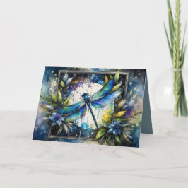 Blue Dragonfly Watercolor Botanical カード