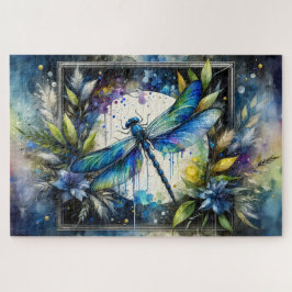 Blue Dragonfly Watercolor Botanical ジグソーパズル