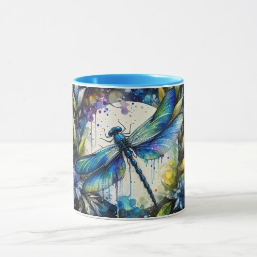 Blue Dragonfly Watercolor Botanical マグカップ (中央)