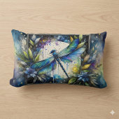 Blue Dragonfly Watercolor Botanical ランバークッション