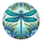 Blue Dragonfly with Flowers セラミックノブ (正面)