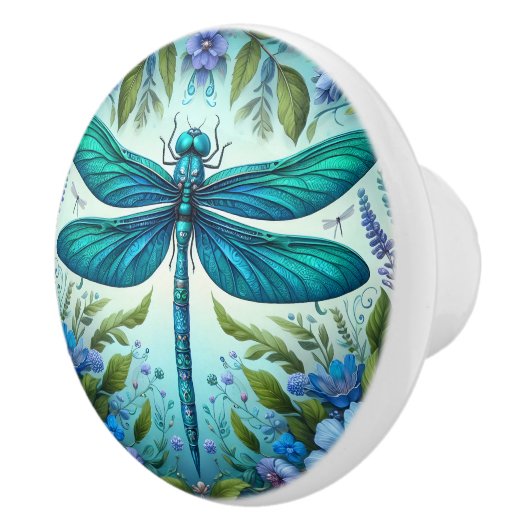 Blue Dragonfly with Flowers セラミックノブ (右)