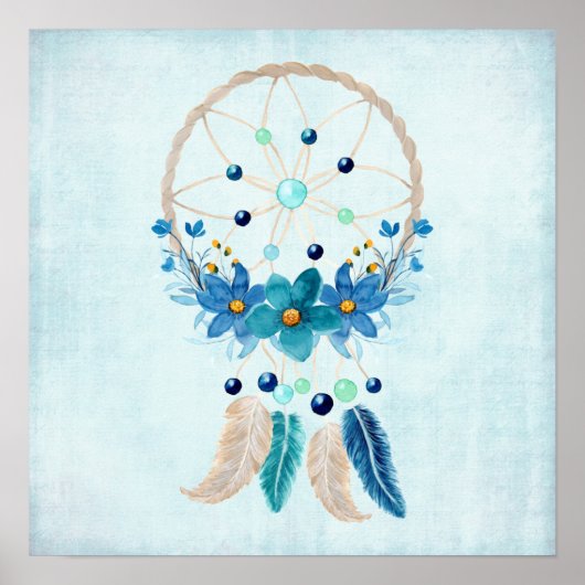 Blue Dreamcatcher Stylish Boho Design ポスター (正面)
