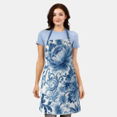 Blue Dreams | Floral Watercolor Chinoiserie エプロン (着用した状態)