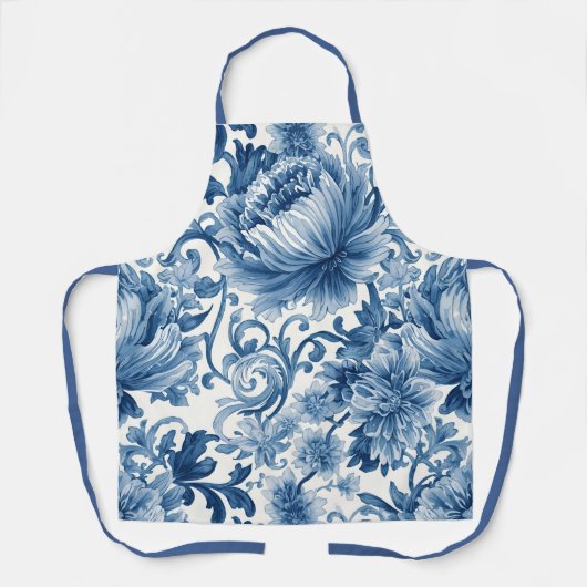 Blue Dreams | Floral Watercolor Chinoiserie エプロン (正面)