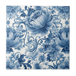 Blue Dreams | Floral Watercolor Chinoiserie White タイル