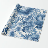 Blue Dreams | Floral Watercolor Chinoiserie White ラッピングペーパー (アンロールド)