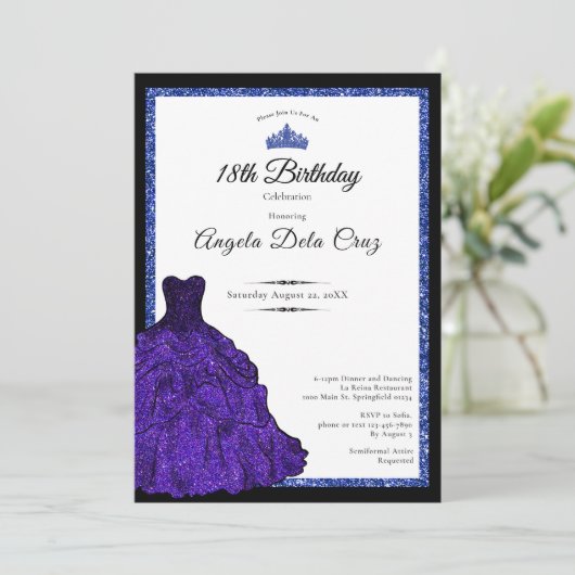 Blue Dress and Tiara 18th Birthday Debut 招待状 (スタンド正面)