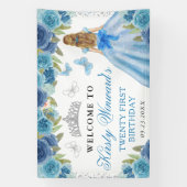 Blue Dress Blonde Hair Princess Floral Birthday 横断幕 (縦)