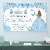 Blue Dress Blonde Haired Princess Floral Birthday 横断幕 (トレードショー)