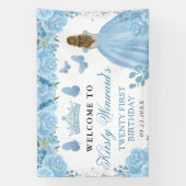 Blue Dress Blonde Haired Princess Floral Birthday 横断幕 (縦)