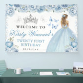Blue Dress Blonde Princess Floral Birthday 横断幕 (トレードショー)