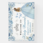 Blue Dress Blonde Princess Floral Birthday 横断幕 (縦)