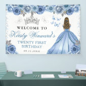 Blue Dress Blonde Princess Floral Birthday 横断幕 (トレードショー)