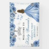 Blue Dress Blonde Princess Floral Birthday 横断幕 (縦)