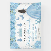 Blue Dress Brunette Princess Floral Birthday 横断幕 (縦)