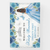Blue Dress Brunette Princess Floral Birthday 横断幕 (縦)