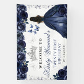 Blue Dress Dark Skin Princess Floral Birthday 横断幕 (縦)