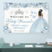 Blue Dress Dark Skin Princess Floral Birthday 横断幕 (トレードショー)