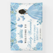 Blue Dress Dark Skin Princess Floral Birthday 横断幕 (縦)