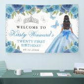 Blue Dress Dark Skin Princess Floral Birthday 横断幕 (トレードショー)