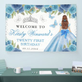 Blue Dress Red Hair Princess Floral Birthday 横断幕 (トレードショー)