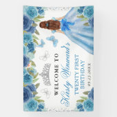 Blue Dress Red Hair Princess Floral Birthday 横断幕 (縦)